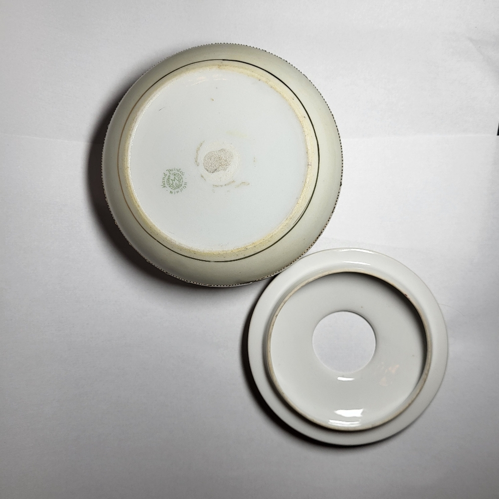 NIPPON Vintage, Late 1800s, Hand-Painted Porcelain Hair Receiver With Gold Gilt - Picture 7 of 11